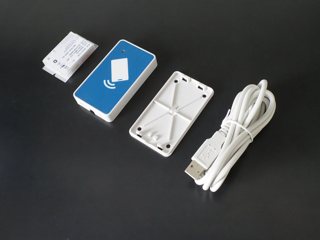 Micro Card Reader für Print Management, früher exklusiv von Kofax vertrieben, jetzt im BALTECH-Direktvertrieb: Lesemodul, Gehäuse, USB-Kabel