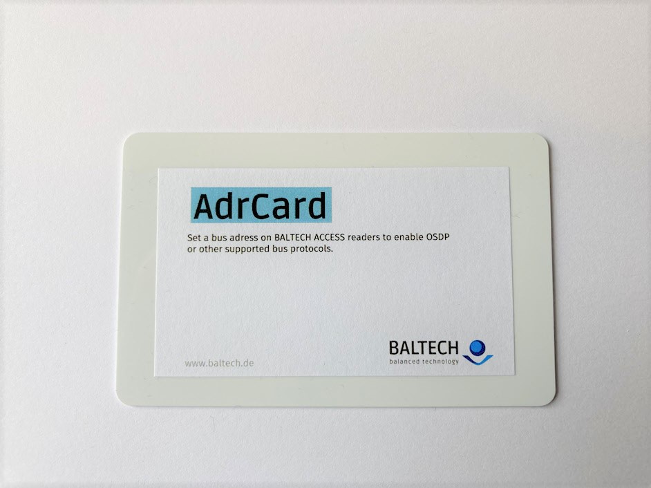 BALTECH AdrCard to set an individual bus address on ACCESS RFID readers, e.g. for OSDP